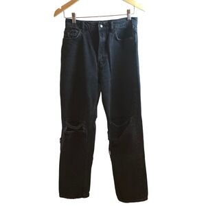 Reformation‎ Cynthia Jeans 26 Black High Rise Straight Distressed Missing Button